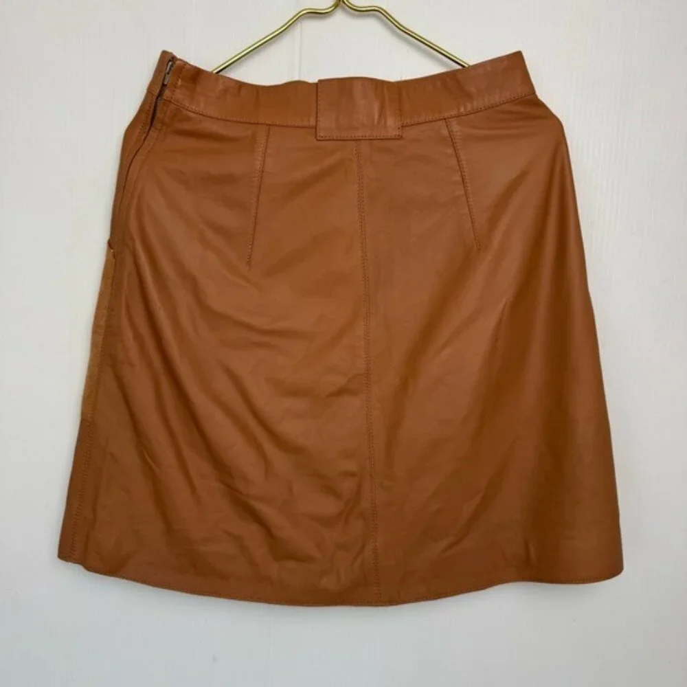 H&M Camel 100% Leather and Suede trim mini Skirt W pockets Side Zip size 10 NEW